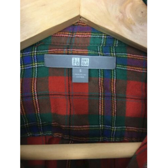 Uniqlo sz S Shirt Flannel Plaid Red Green LS - Picture 2 of 5